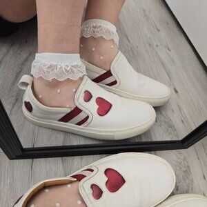 Bally | Henrika Heart Embroidered white leather tennis prep sneakers | WMS 7.5